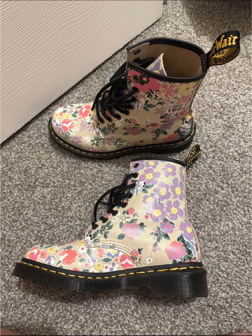 Dr. Martens Cream Floral Lace-Up Combat Boots